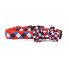 Soapy Moose Dog Collar Red & Blue Checks(Large)